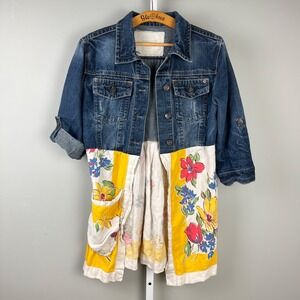 Snazzies by Artwear Debbie Davis‎ Handmade Jacket M/L Denim Floral Linen